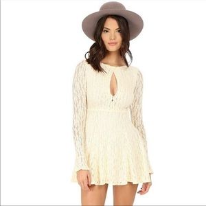 Free People Teen Witch Cream Lace Mini Long Sleeve Dress Size Large
